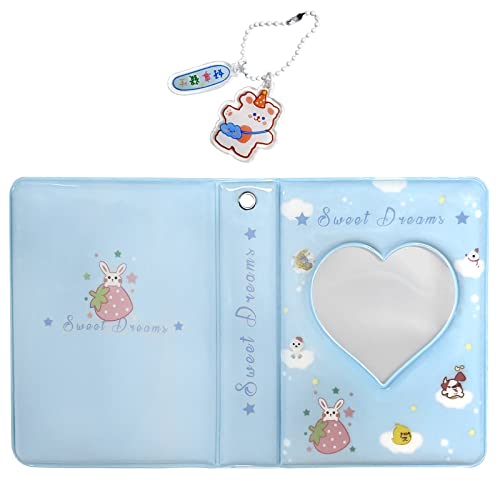 YAHUIPEIUS 3 Inch Mini Photo Album, Heart Hollow Card Binder Photo Card Holder with Pendant 40 Pockets (blue strawberry) - Image 3