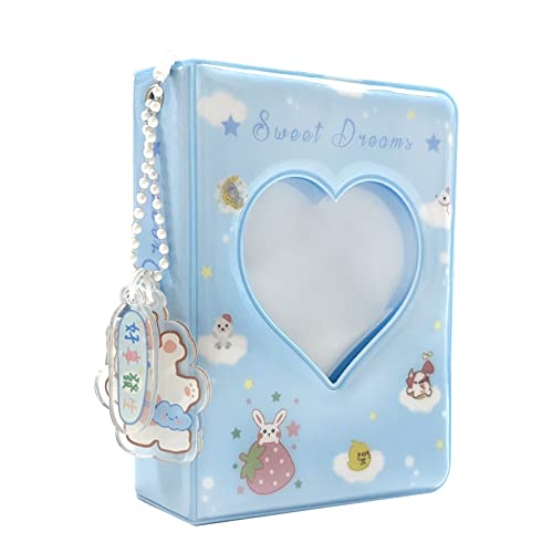 YAHUIPEIUS 3 Inch Mini Photo Album, Heart Hollow Card Binder Photo Card Holder with Pendant 40 Pockets (blue strawberry) - Image 1