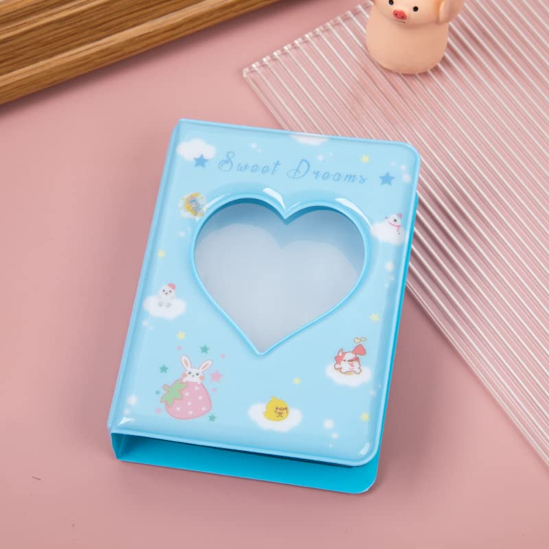 YAHUIPEIUS 3 Inch Mini Photo Album, Heart Hollow Card Binder Photo Card Holder with Pendant 40 Pockets (blue strawberry) - Image 4