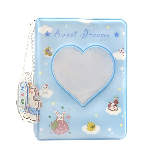 YAHUIPEIUS 3 Inch Mini Photo Album, Heart Hollow Card Binder Photo Card Holder with Pendant 40 Pockets (blue strawberry) - Image 2