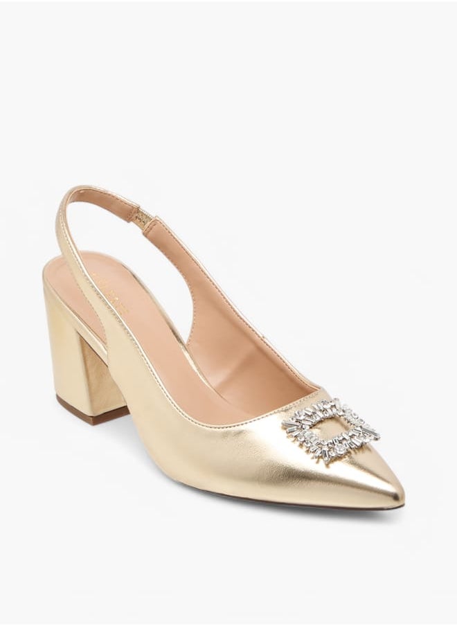 Celeste Women's Solid Slingback Shoes with Block Heels and Embellished Accent Ramadan Collection  - Image 2