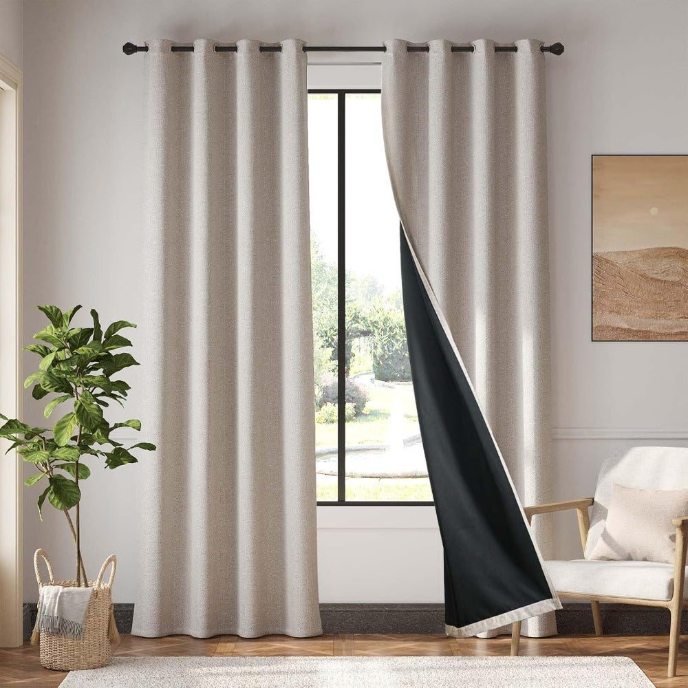 Blackout Curtains Window Drapes L 2 Panels Beige