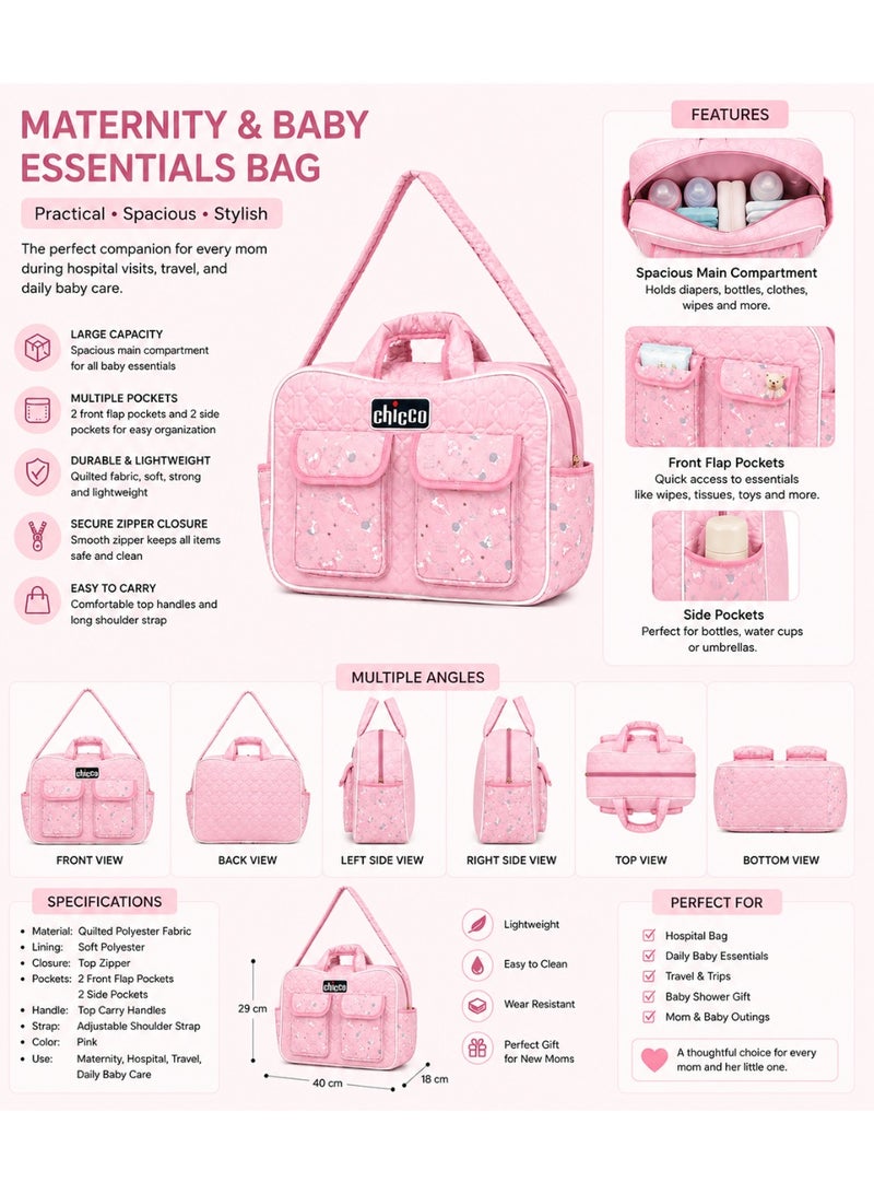 Chicco Premium Pink Maternity Diaper Bag – Baby Essentials Hospital & Travel Organizer With Multiple Pockets - Image 2