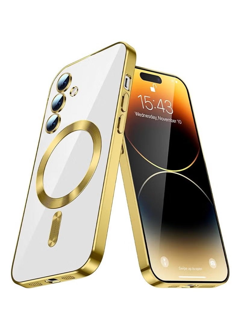 ELTRAZONE 📱 Magnetic Case for Samsung Galaxy S24 FE 6.7-Inch – Clear TPU Slim Phone Cover with Built-in Magnetic Charging Ring, Anti-Yellow Shockproof Bumper, 360° Full Camera & Drop Protection – Lightweight Gold CX Edition – Wireless Charging Compatible - Image 4