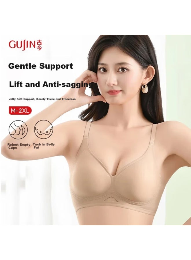 Gujin (gujin) New Seamless Bra For Women, Hollow-out One-piece Design, Enhances Small Push-up, Lift, Ladies' Beautiful Back, Wireless Brassiere - Image 1