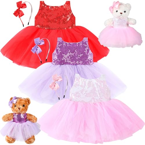 Relaxgiant 6 Pcs Bear Clothes with Bow Headbands Fit 1216 Inch Dolls Stuffed Animals Bear Dress Tutu Skirt Accessories Make Your Own Stuffed AnimalsVibrantTutu - Image 1