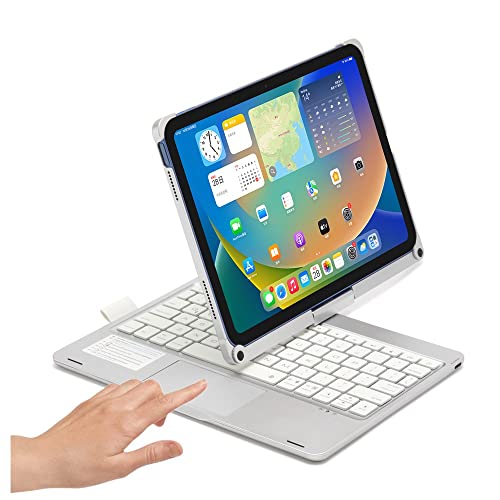 HENGHUI 360 Rotatable Keyboard Case for iPad 10th Generation 2022 10.9 inch Backlight Keyboard with Trackpad, Bluetooth Foldable Keyboard Cover for iPad 10 (Silver) - Image 1