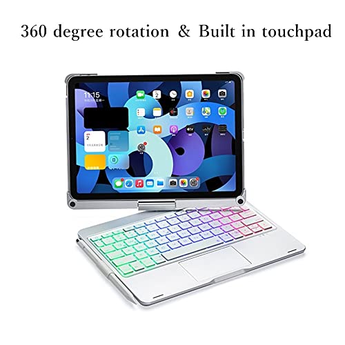 HENGHUI 360 Rotatable Keyboard Case for iPad 10th Generation 2022 10.9 inch Backlight Keyboard with Trackpad, Bluetooth Foldable Keyboard Cover for iPad 10 (Silver) - Image 3