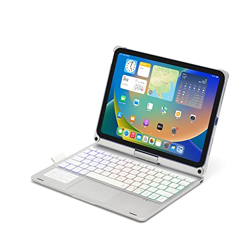HENGHUI 360 Rotatable Keyboard Case for iPad 10th Generation 2022 10.9 inch Backlight Keyboard with Trackpad, Bluetooth Foldable Keyboard Cover for iPad 10 (Silver) - Image 5