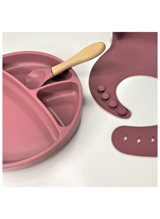Minikoioi - Silicone Dining Set of 3pcs  Velvet Rose - Image 1