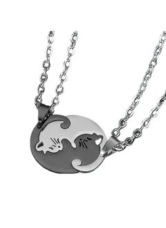 Best Friend Heart Yin Yang Cat Friendship Necklace - Black & White Matching Puzzle Cat Couples Necklace