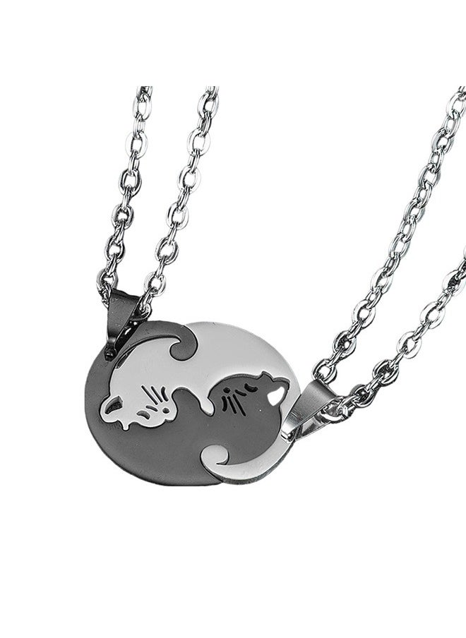 Generic - Best Friend Heart Yin Yang Cat Friendship Necklace - Black & White Matching Puzzle Cat Couples Necklace - Image 1