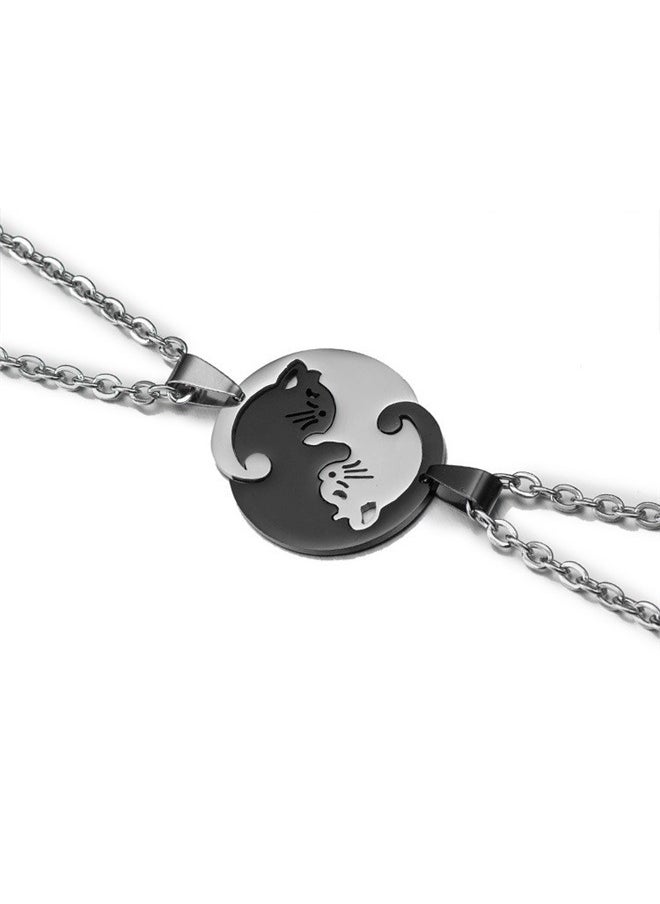 Generic - Best Friend Heart Yin Yang Cat Friendship Necklace - Black & White Matching Puzzle Cat Couples Necklace - Image 1