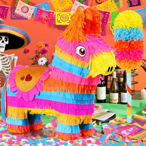 Pardecor Cinco De Mayo Donkey Pinata with 24 Stick and Rope Large Rainbow Piata Decorations for Birthday Party Taco Tuesday Mexican Theme Fiesta 16 X 135 X 57 In - Image 5