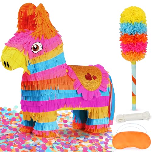 Pardecor Cinco De Mayo Donkey Pinata with 24 Stick and Rope Large Rainbow Piata Decorations for Birthday Party Taco Tuesday Mexican Theme Fiesta 16 X 135 X 57 In - Image 1