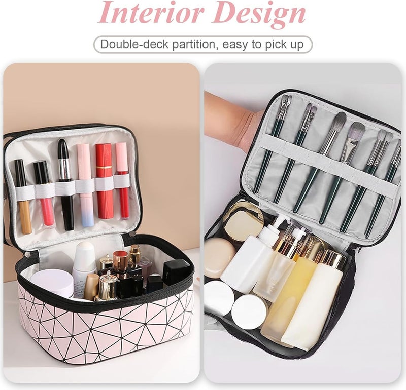 ADDCART Double Layer Makeup Bag Large Cosmetic Bag Clear Travel Cosmetic Case Toiletry Bag WaterResistant for Women Girl Camping College Pink - Image 4