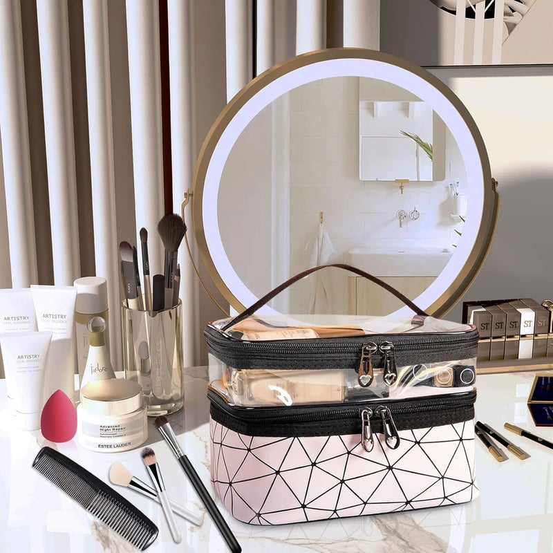 ADDCART Double Layer Makeup Bag Large Cosmetic Bag Clear Travel Cosmetic Case Toiletry Bag WaterResistant for Women Girl Camping College Pink - Image 5