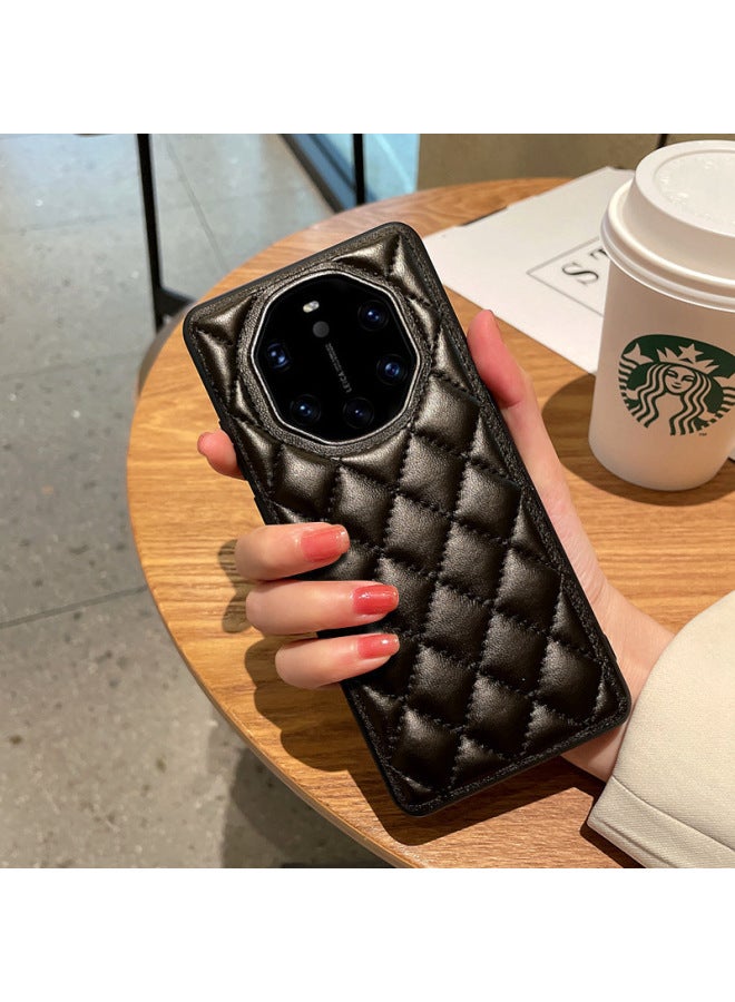 Suitable For Huawei Mate 40rs Porsche Mobile Phone Case Advanced Sense Leather Pattern 40rs Collection Edition Rhomboid Small Fragrance Style Women-Color:Black-Applicable Model:For Huawei Mate40pro 【rhombus Xiangfeng】】 - Image 4