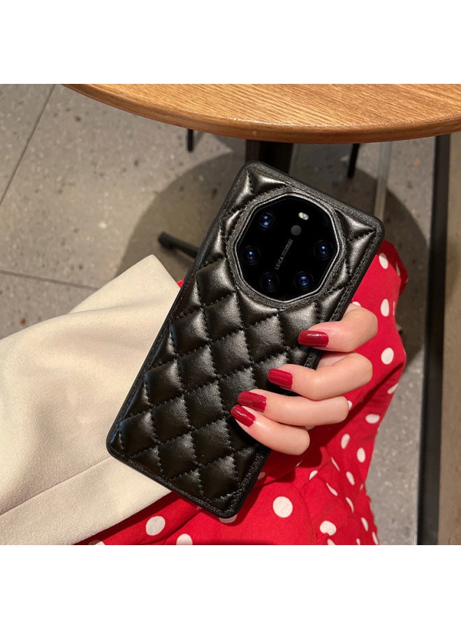 Suitable For Huawei Mate 40rs Porsche Mobile Phone Case Advanced Sense Leather Pattern 40rs Collection Edition Rhomboid Small Fragrance Style Women-Color:Black-Applicable Model:For Huawei Mate40pro 【rhombus Xiangfeng】】 - Image 5