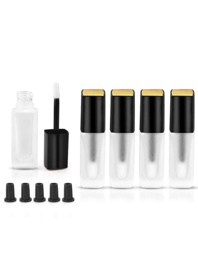 Cositina - 5 Pcs 5ml Frosted Glass Lip Gloss Tubes Refillable Square Lip Glaze Tube Vials Mini Lip Balm Bottle Container with Wands & Stoppers for Women Girls DIY Makeup Travel - Image 1