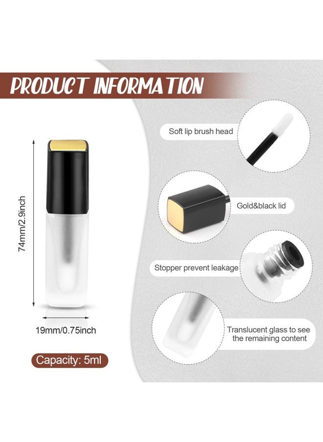 Cositina - 5 Pcs 5ml Frosted Glass Lip Gloss Tubes Refillable Square Lip Glaze Tube Vials Mini Lip Balm Bottle Container with Wands & Stoppers for Women Girls DIY Makeup Travel - Image 1