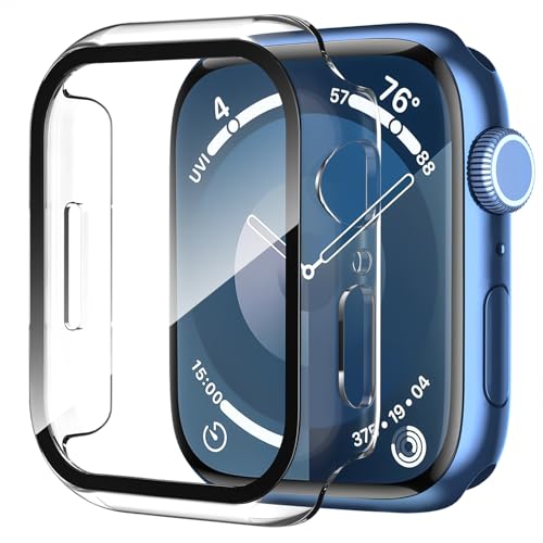 Smiling 2 Pack Case Compatible with Apple Watch Series 9/8 / 7 41mm with Tempered Glass Screen Protector, Hard PC Case Overall Protective Cover- Transparent - Image 1