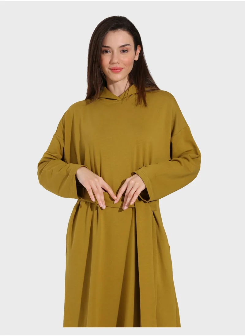 Benin by modanisa Tie Detail Side Slit Dress