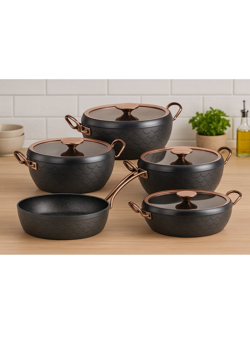 او ام اس طقم طناجر غرانيت مكون من 9 قطع لون  قضي فحمي - Image 2