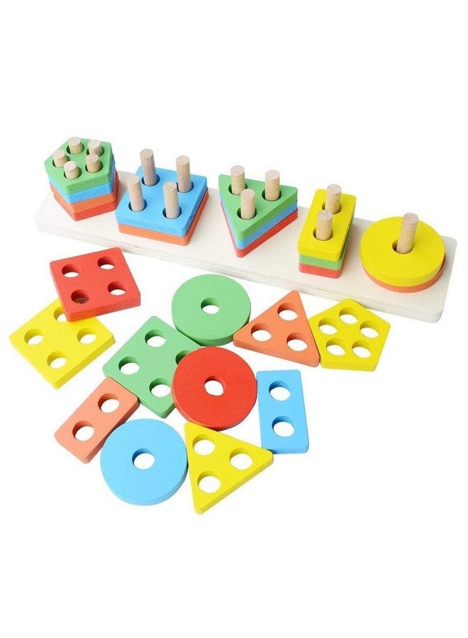 NEW PINCH Sorting & Stacking Toy Geometrical Shapes Stacker 5 Shape Sorter Toys for Kids Toddlers Best Birthday Return Gift for Kids (Multicolor) - Image 2