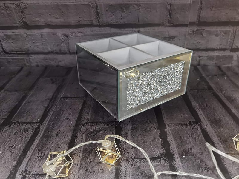 DEENZ Makeup Brush Holder Organiser Crushed Diamond Jewel Mirror Beauty box Makeup Brush Cup Container Storage Case 4 Compartments Crystel Beauty Box On Swivel