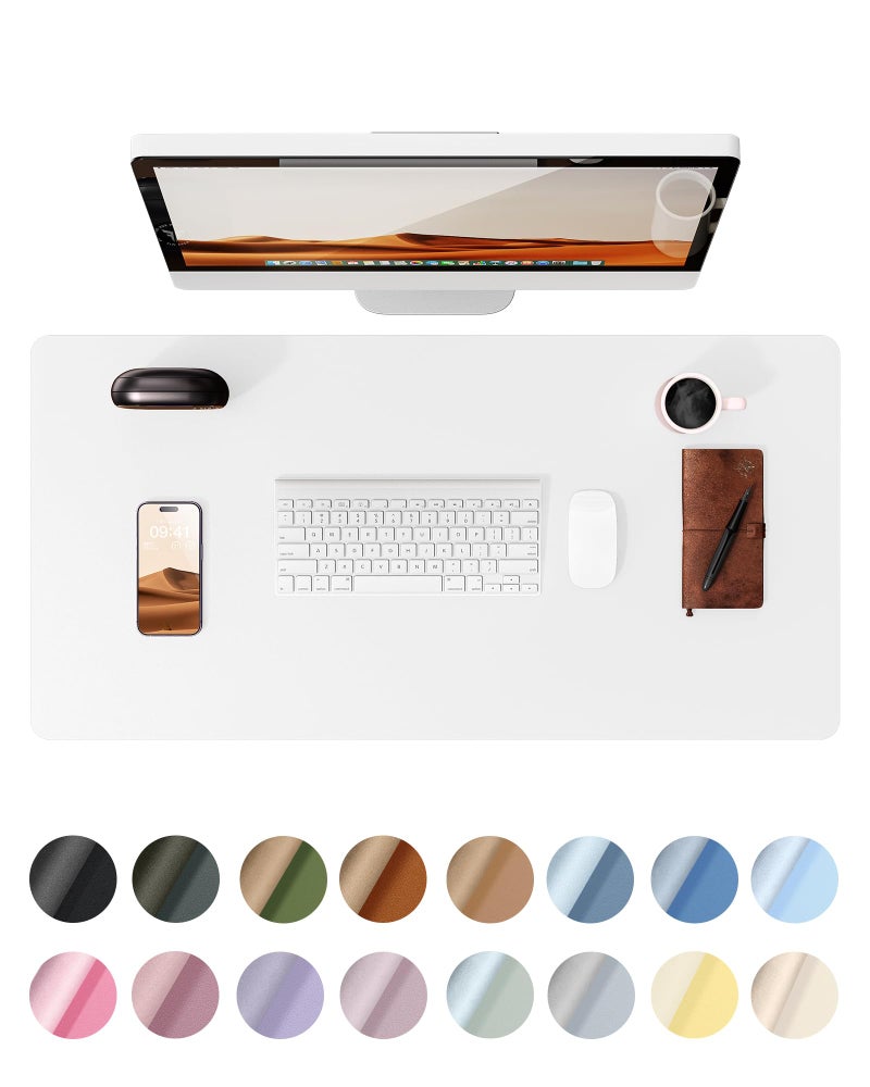 YSAGi Leather Desk Protector, Office Mat, Large Mouse Mat, Non-Slip PU Leather Blotter, Laptop Desk, Waterproof Writing Pad for Office and Home (White, 31.5" x 15.8") - Image 1