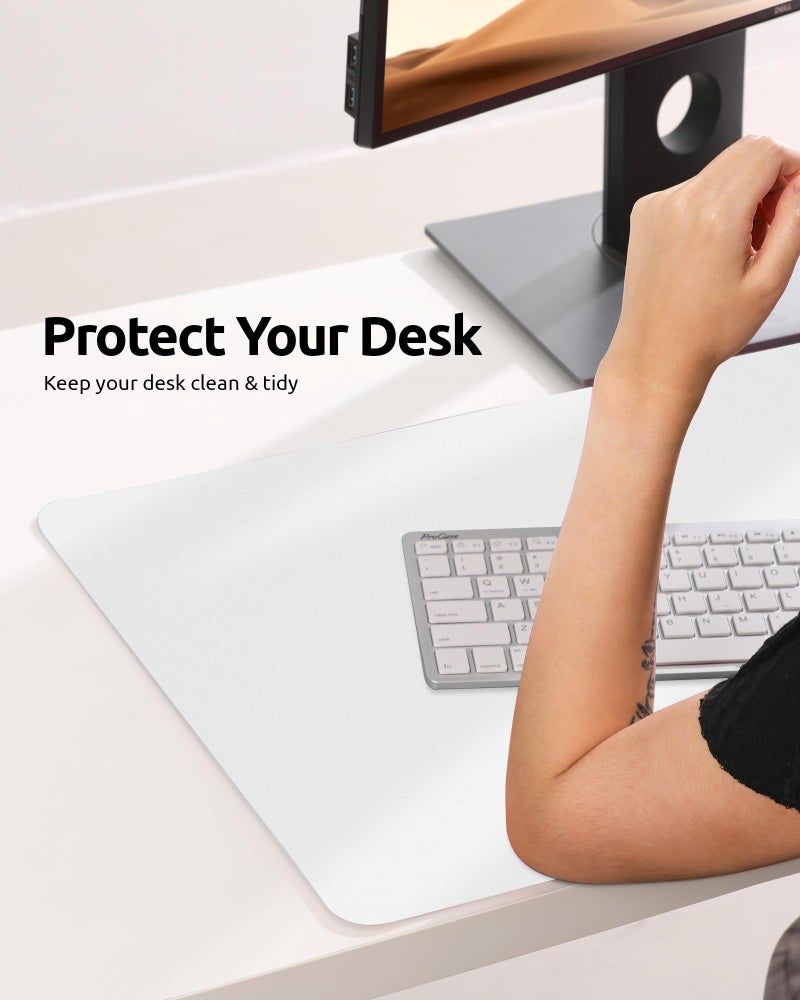 YSAGi Leather Desk Protector, Office Mat, Large Mouse Mat, Non-Slip PU Leather Blotter, Laptop Desk, Waterproof Writing Pad for Office and Home (White, 31.5" x 15.8") - Image 4