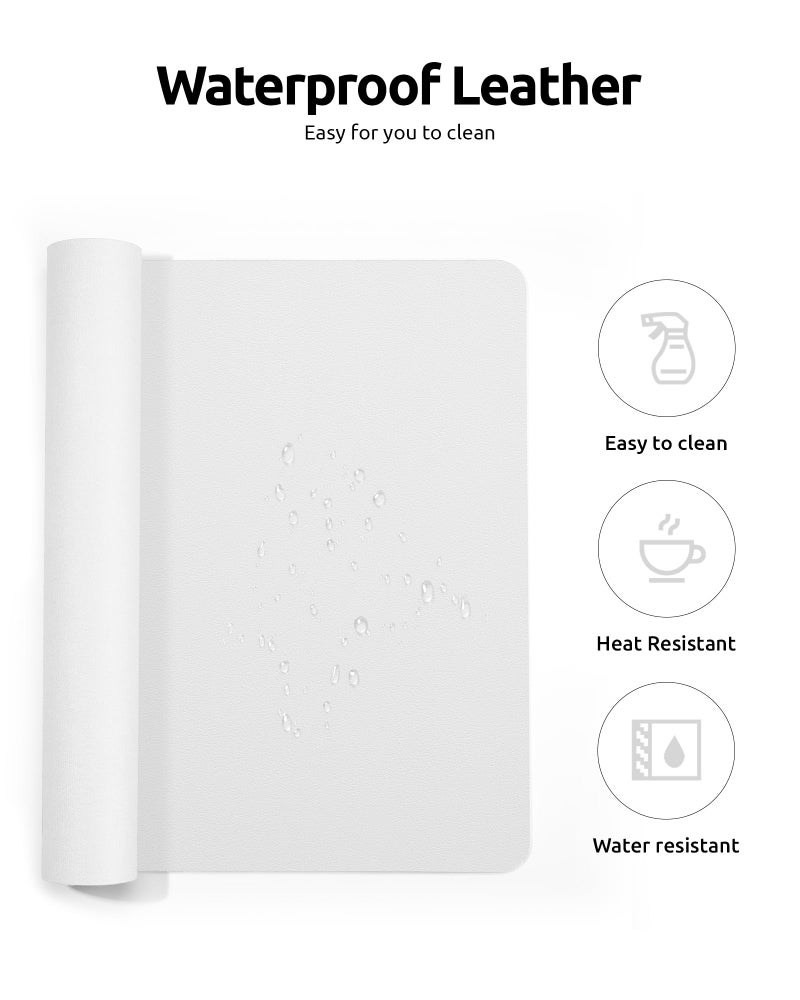 YSAGi Leather Desk Protector, Office Mat, Large Mouse Mat, Non-Slip PU Leather Blotter, Laptop Desk, Waterproof Writing Pad for Office and Home (White, 31.5" x 15.8") - Image 5