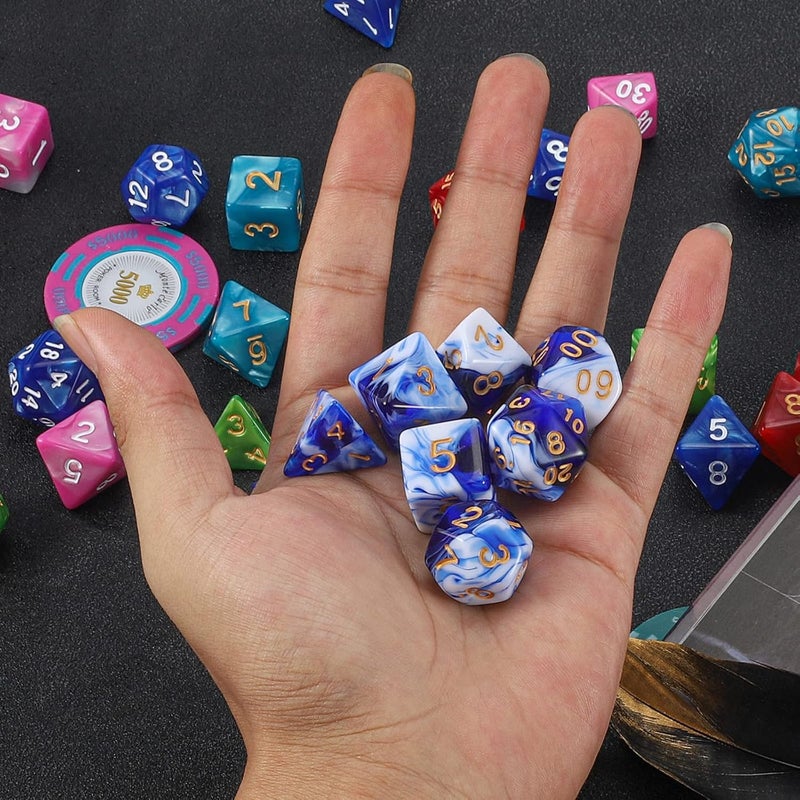QMAY DND Dice Set - 7 Pcs Polyhedral Dice with D&D Dice Bag for Dungeon and Dragons, RPG, MTG, Role Playing Games Dice (Blue Mix White) - Image 5