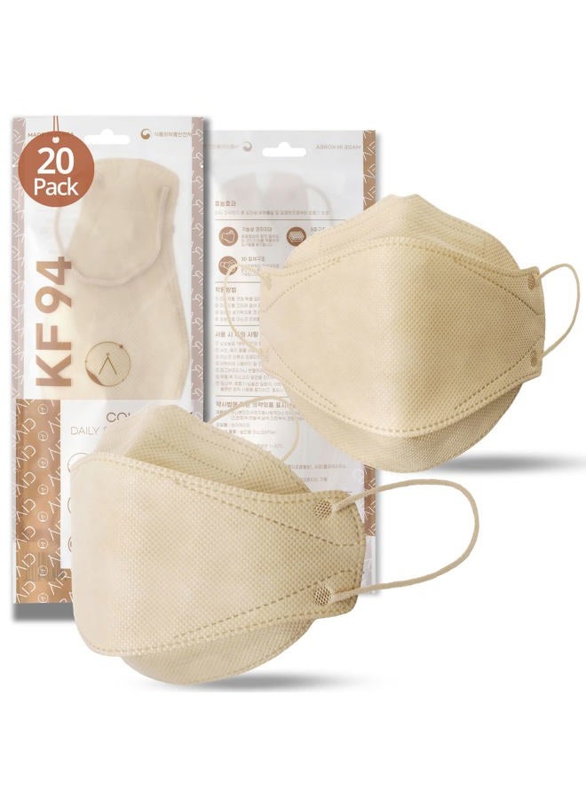 AIRAID KF94 [مغلفة بشكل فردي] - مصنوعة في كوريا، عبوات ثلاثية الأبعاد متعددة الألوان، قناع واقي للوجه، للبالغين والمراهقين الأكبر سناً (بيج-20P) - Image 1