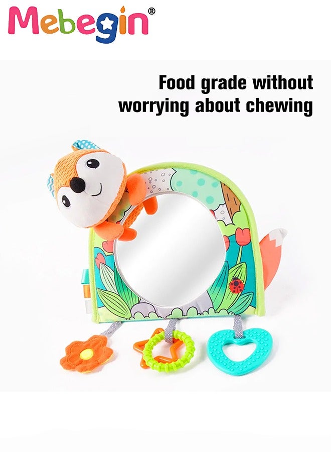 Infant Car Seat Toy with Mirror and Teether, Hanging Stroller Toys, Fun Travel Toy for Rear Car Seat, Crib and Stroller, Creative Sensory Toy, Awsome Developmental Toy for Babies, 29*30cm