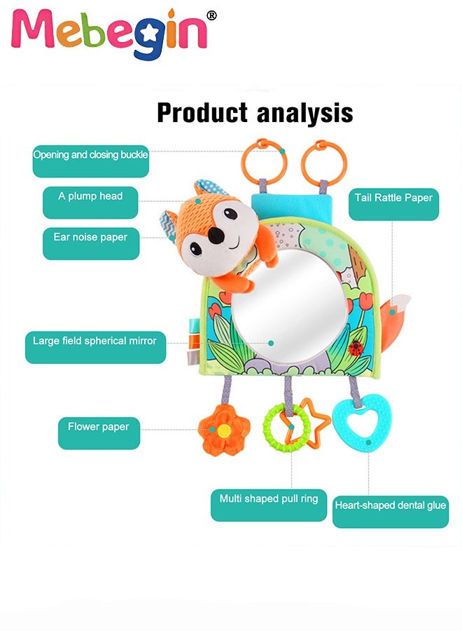 Infant Car Seat Toy with Mirror and Teether, Hanging Stroller Toys, Fun Travel Toy for Rear Car Seat, Crib and Stroller, Creative Sensory Toy, Awsome Developmental Toy for Babies, 29*30cm