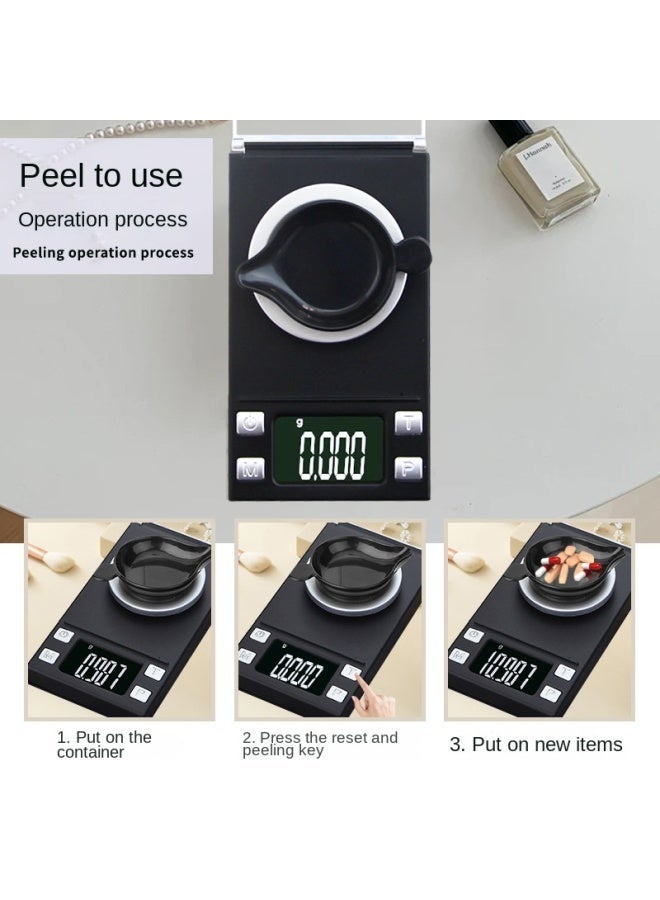 Intelligent Precision Micro-Weighing Electronic Scale - 0.001g High-Precision Kitchen Scale/Jewelry Weighing Instrument, with Windproof Cover and Tweezers, Portable Mini Black Balance (100g Capacity) - Image 3