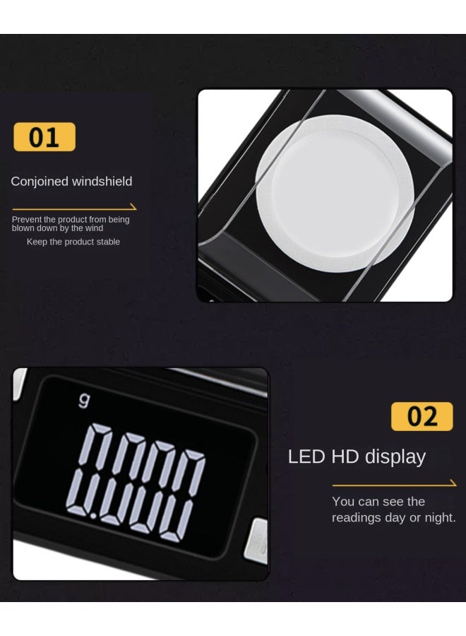 Intelligent Precision Micro-Weighing Electronic Scale - 0.001g High-Precision Kitchen Scale/Jewelry Weighing Instrument, with Windproof Cover and Tweezers, Portable Mini Black Balance (100g Capacity) - Image 2