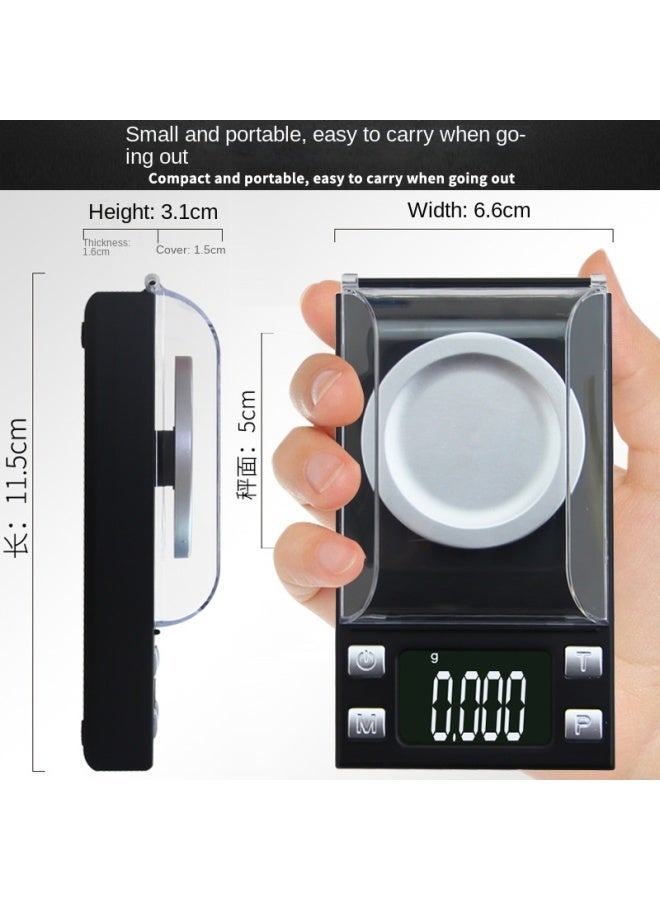 Intelligent Precision Micro-Weighing Electronic Scale - 0.001g High-Precision Kitchen Scale/Jewelry Weighing Instrument, with Windproof Cover and Tweezers, Portable Mini Black Balance (100g Capacity) - Image 1
