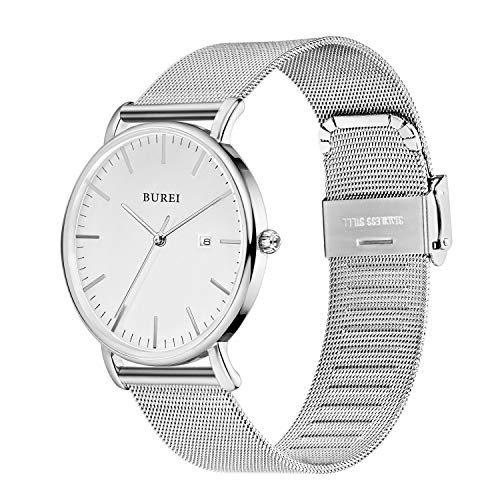 BUREI Men Watches Fashion Minimalist Waterproof Watches for Men Women Student,Silver. - Image 2