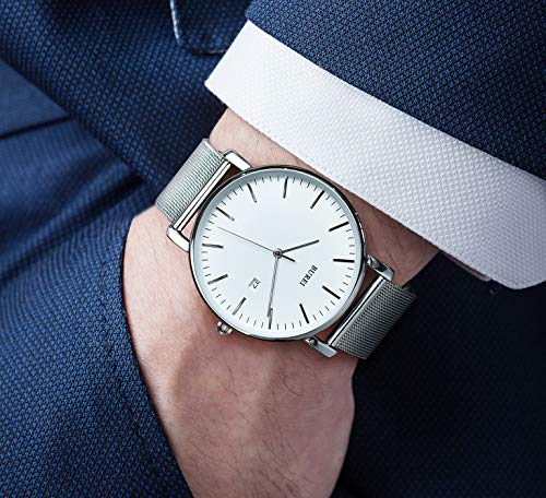 BUREI Men Watches Fashion Minimalist Waterproof Watches for Men Women Student,Silver. - Image 3