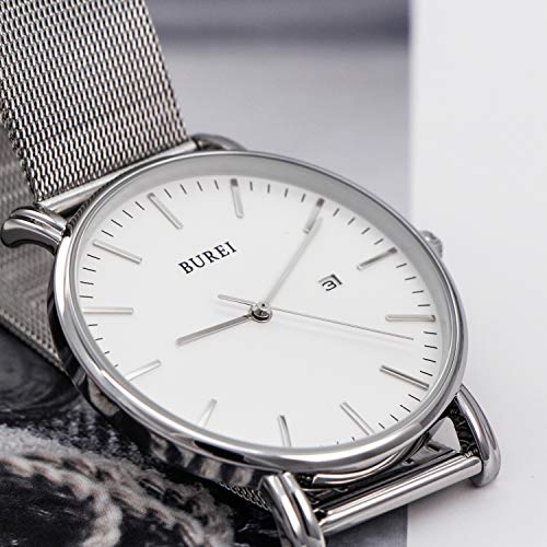 BUREI Men Watches Fashion Minimalist Waterproof Watches for Men Women Student,Silver. - Image 5