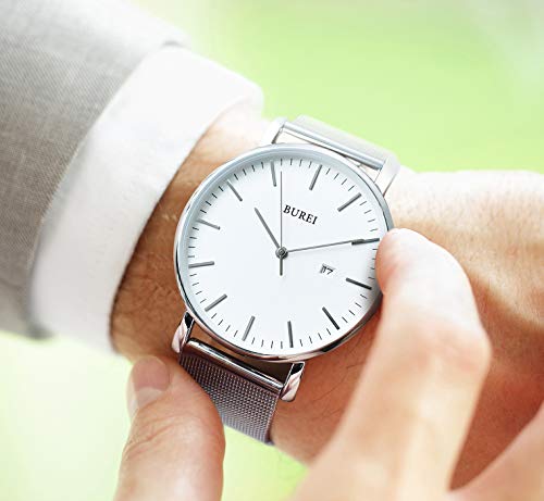 BUREI Men Watches Fashion Minimalist Waterproof Watches for Men Women Student,Silver. - Image 4