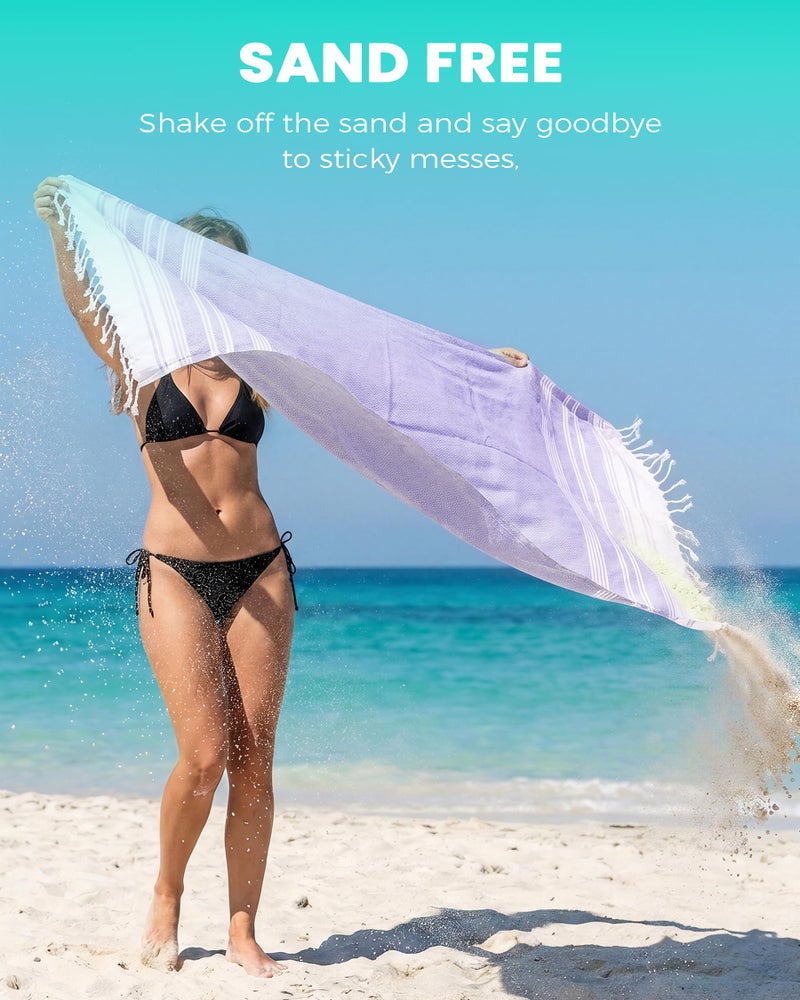 Antfuny Turkish Beach Towels Vacation Essentials Quick Dry Sand Free Soft Absorbent Adult Oversized Bath Pool Swim Long Wide Stripe Towel Sound Cloud Linen Sandfree Chamois Mat Summer Thing Thin Travel - Image 3