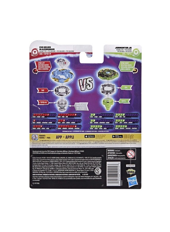 Beyblade Burst Surge Speedstorm Evo Helios Blazebringer and Jormuntor J6 Spinning Top Dual Pack - 2 Battling Game Top Toy for Kids Ages 8 and Up - Image 5