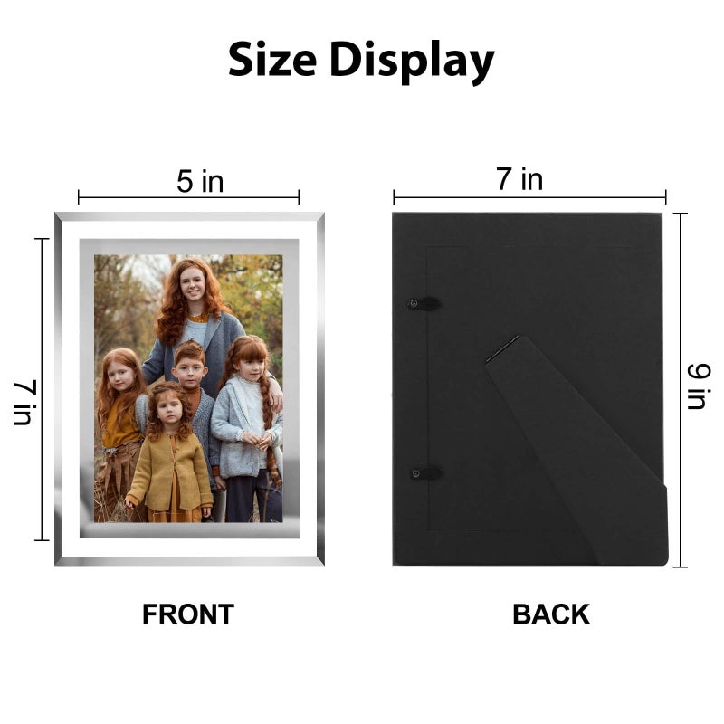 HIKWADERY 5x7 Picture Frames Silver - Set of 4  HD Real Glass 5 by 7 Photo Frame Mirrored Edge Great Gift  for Tabletop or Wall Display (5 x 7  Silver) - Image 4