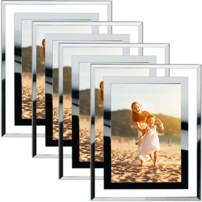 HIKWADERY 5x7 Picture Frames Silver - Set of 4  HD Real Glass 5 by 7 Photo Frame Mirrored Edge Great Gift  for Tabletop or Wall Display (5 x 7  Silver) - Image 1