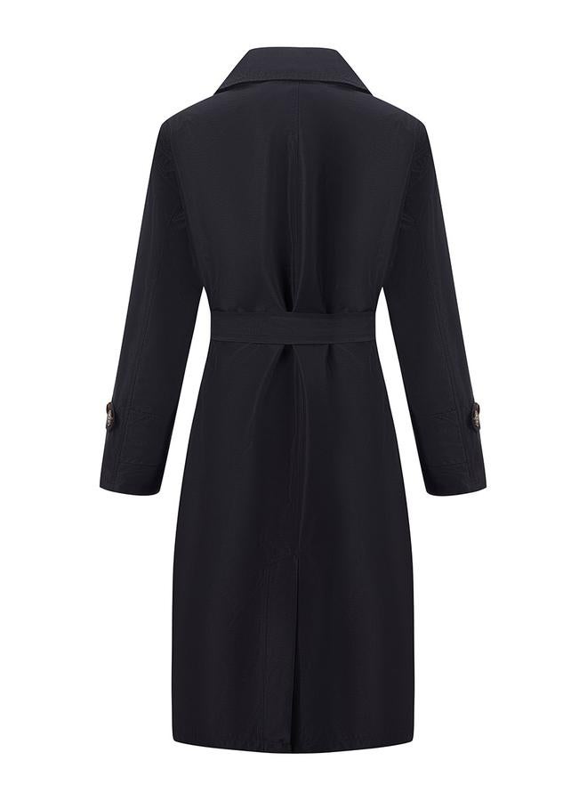 تايك تو معطف ترنش سادة طويل بأزرار وحزام - Image 3