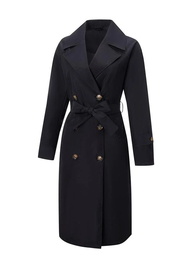 تايك تو معطف ترنش سادة طويل بأزرار وحزام